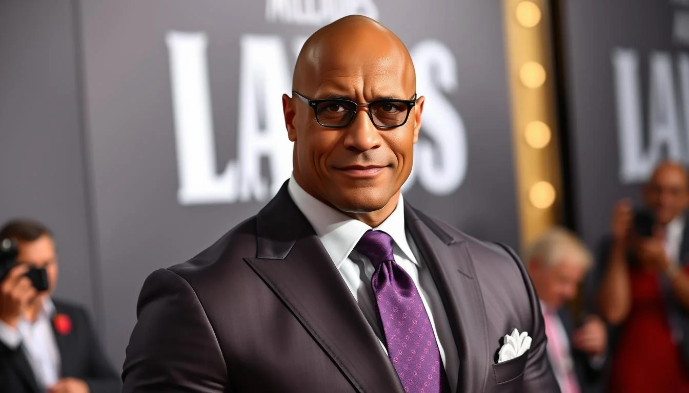 Dwayne Johnson in a suit at a red carpet event in 2025