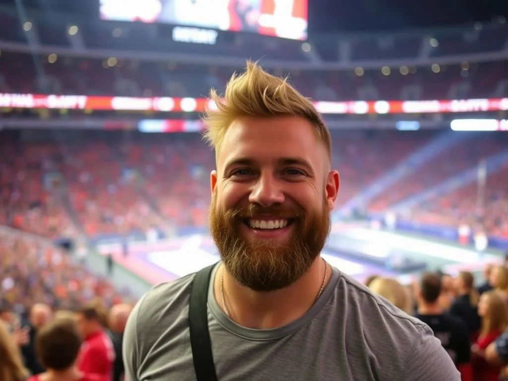 Travis Kelce attending Taylor Swift's Eras Tour at Arrowhead Stadium in July 2023